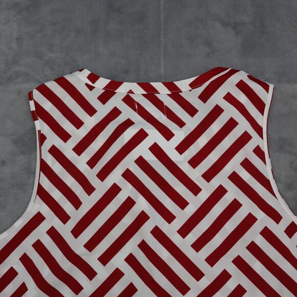Mud Pie Shirt Womens M Red White Sleeveless Button Polyester Geometric Blouse - Picture 14 of 16